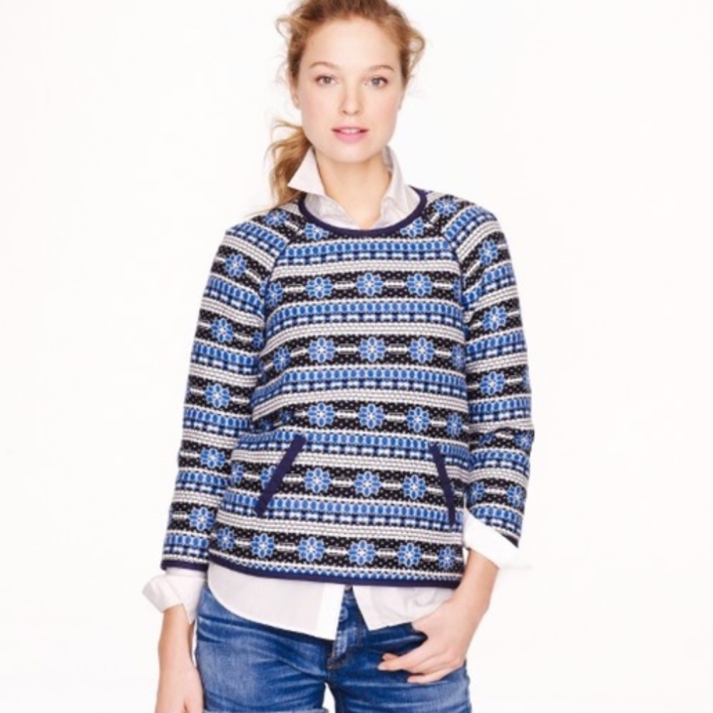 New J CREW Collection Popover in Floral Jacquard Pullover Size 8